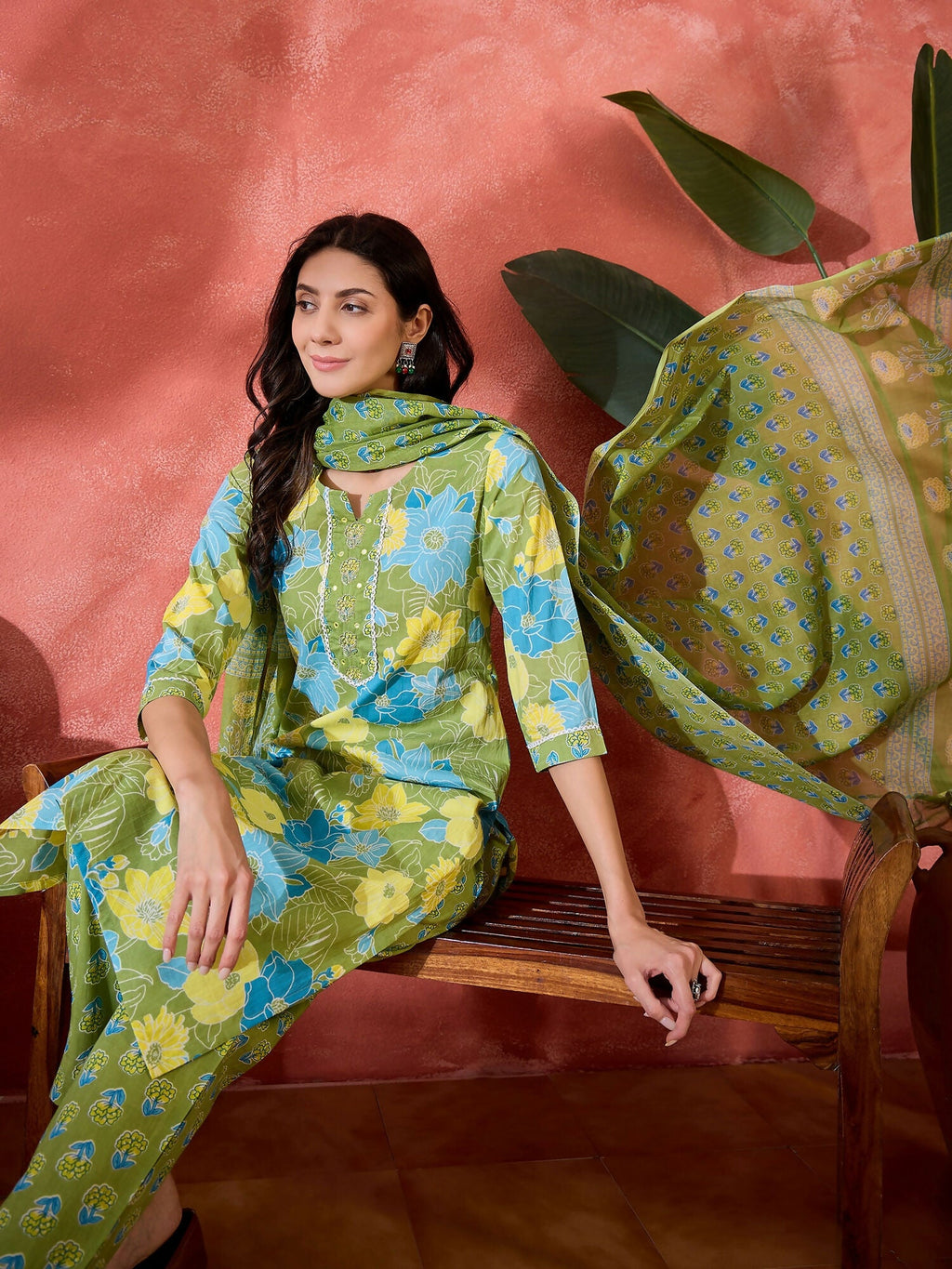 Printed Green Pure Cotton Kurta Set for Women