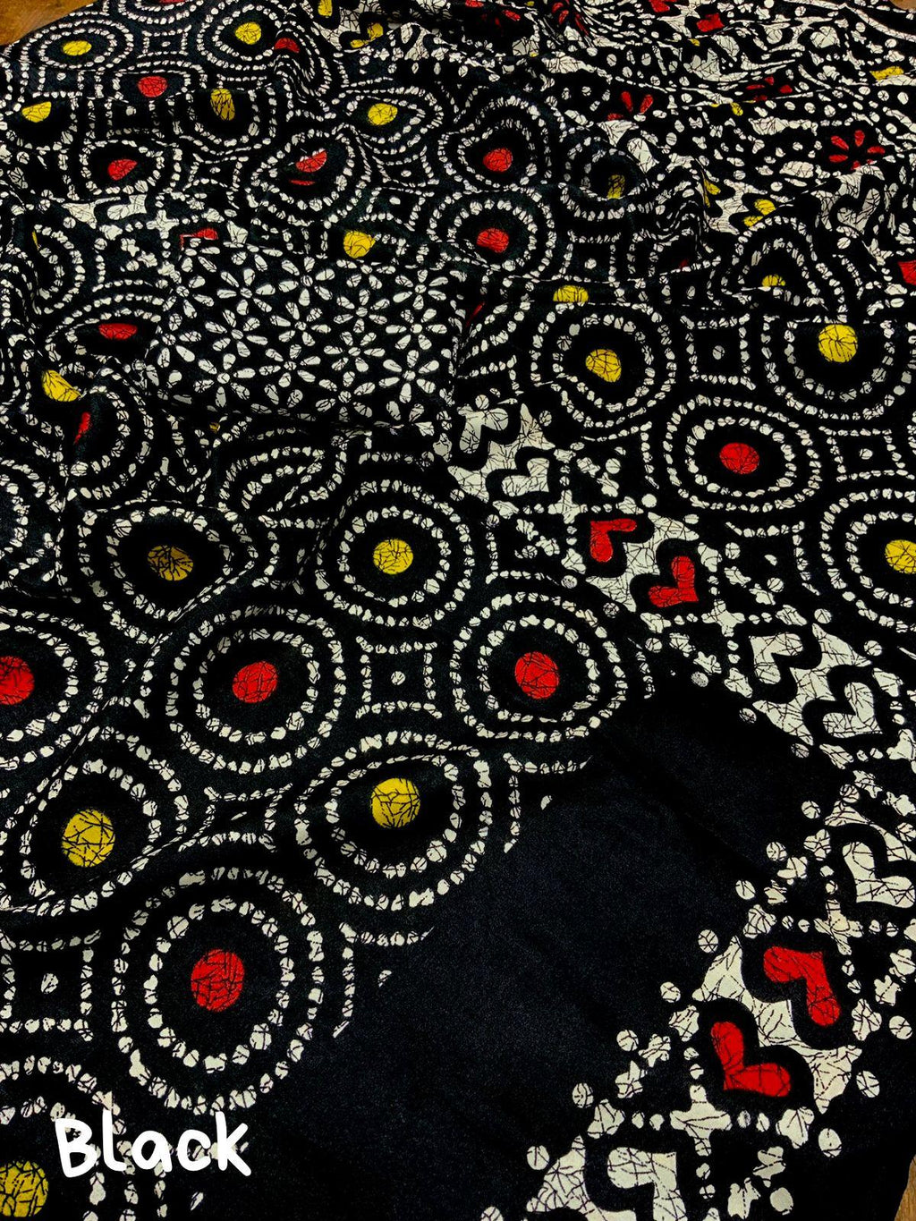 Black Silk Blend Saree with Batik Print and Matching Blouse