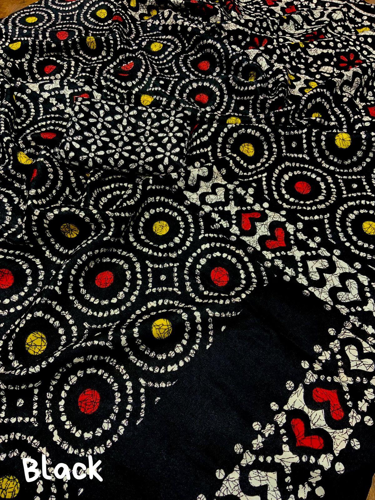 Black Silk Blend Saree with Batik Print and Matching Blouse