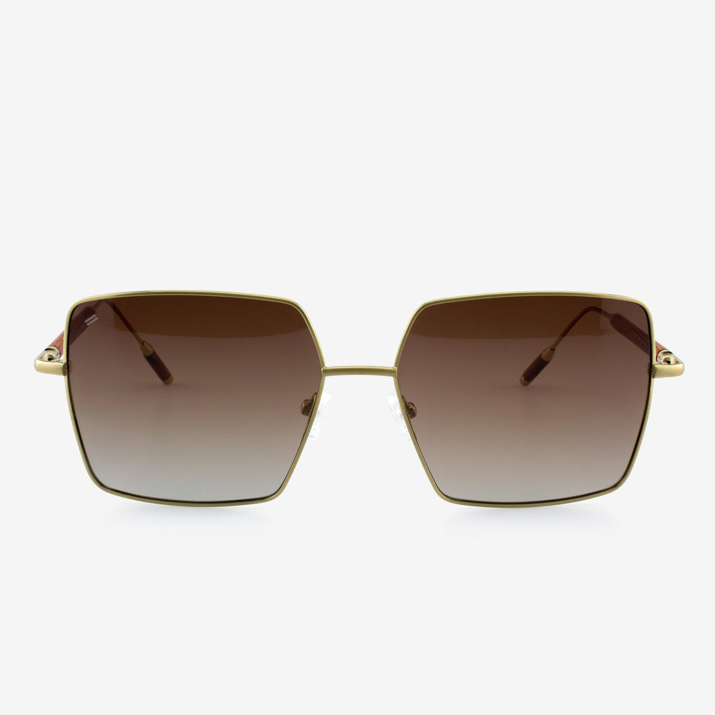 Lucie oversized square sunglasses with metal frame and wood dowel accents