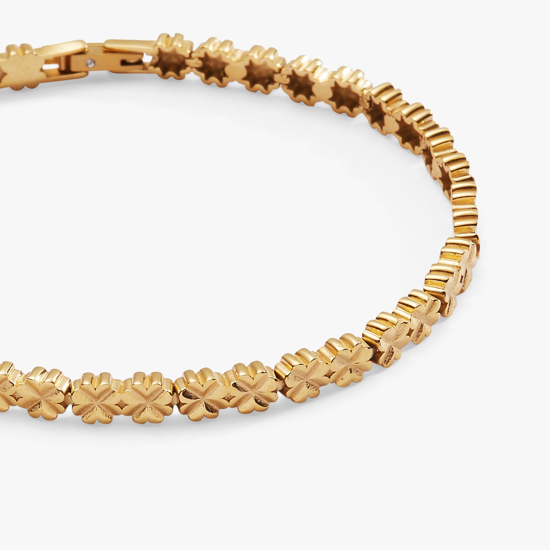 Lucky Clover Charm Tennis Bracelet in Gold-Tone Stainless Steel