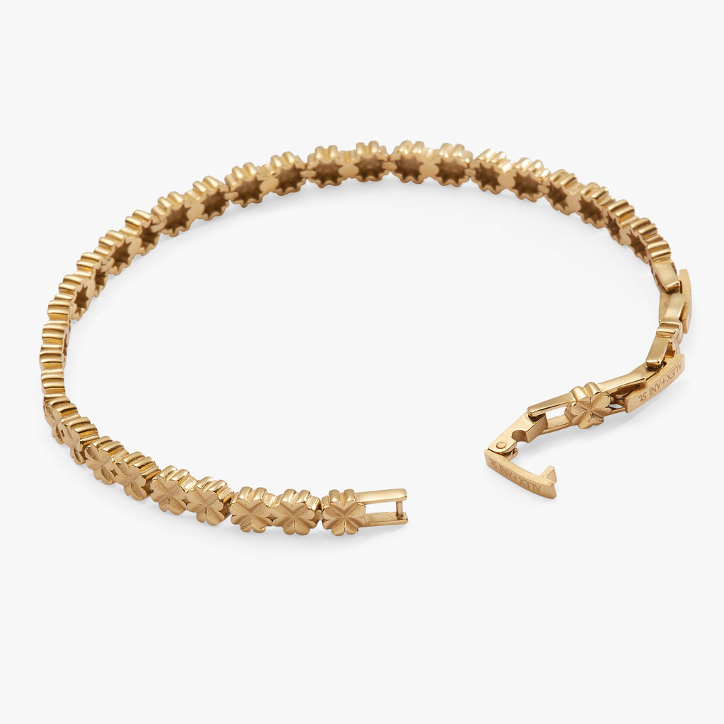 Lucky Clover Charm Tennis Bracelet in Gold-Tone Stainless Steel