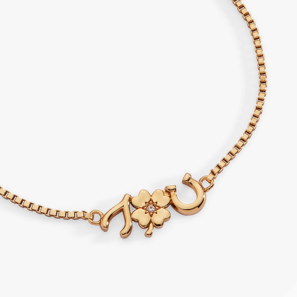 Lucky Symbol Bolo Bracelet with Wishbone, Clover and Horseshoe