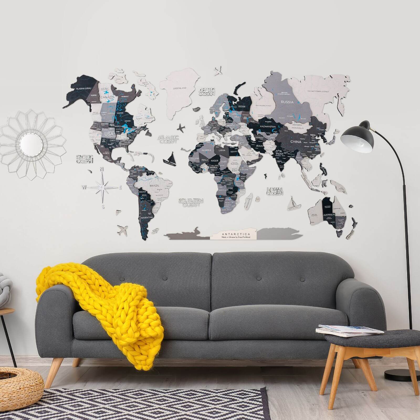 3D Luminous Wooden World Map Nordik - Glow-in-the-Dark