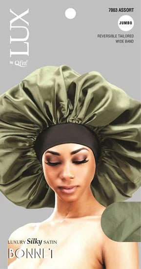 Jumbo sized Lux by Qfitt luxury silky satin bonnet in black