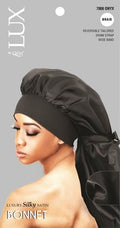 Lux by Qfitt Silk Bonnet for braids displayed for overnight hair protection