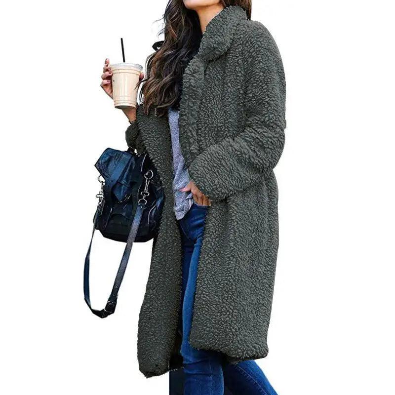 Women's Oversized Fleece Hooded Jacket with Zipper and Pockets