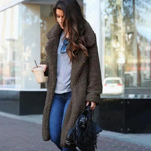 Women's Oversized Fleece Hooded Jacket with Zipper and Pockets