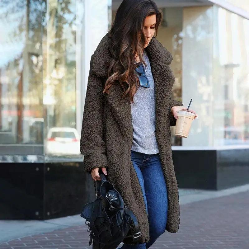 Women's Oversized Fleece Hooded Jacket with Zipper and Pockets