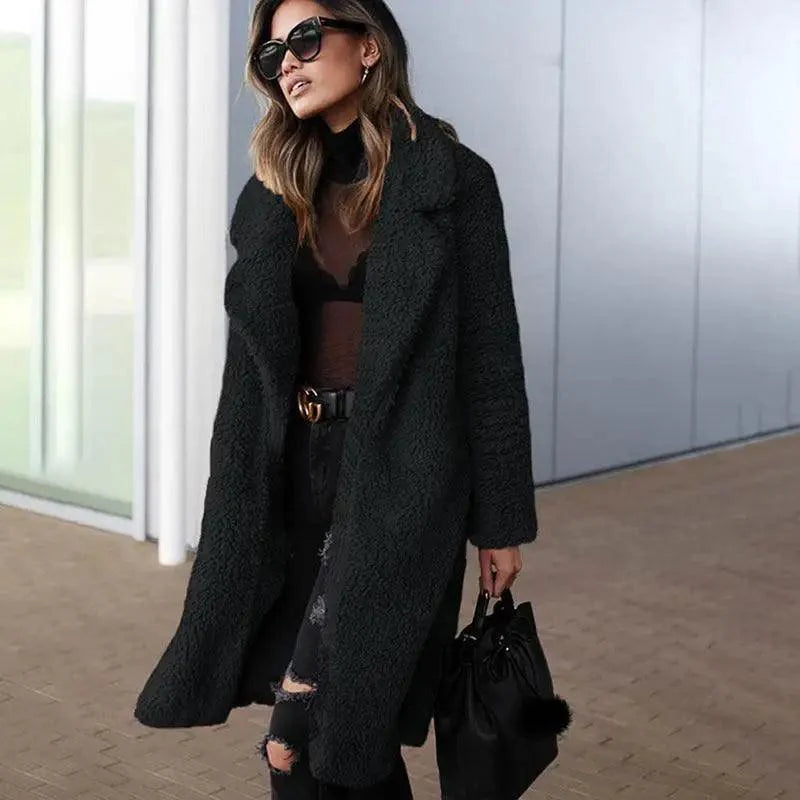 Women's Oversized Fleece Hooded Jacket with Zipper and Pockets