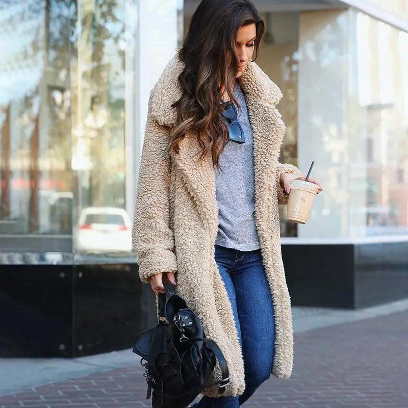 Women's Oversized Fleece Hooded Jacket with Zipper and Pockets