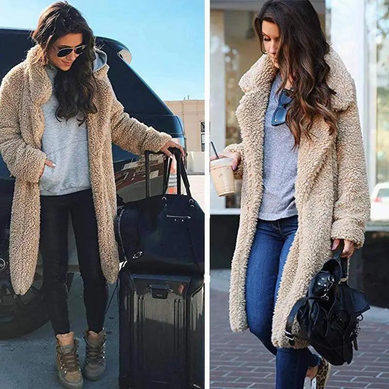 Women's Oversized Fleece Hooded Jacket with Zipper and Pockets