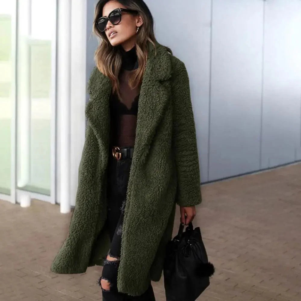 Women's Oversized Fleece Hooded Jacket with Zipper and Pockets