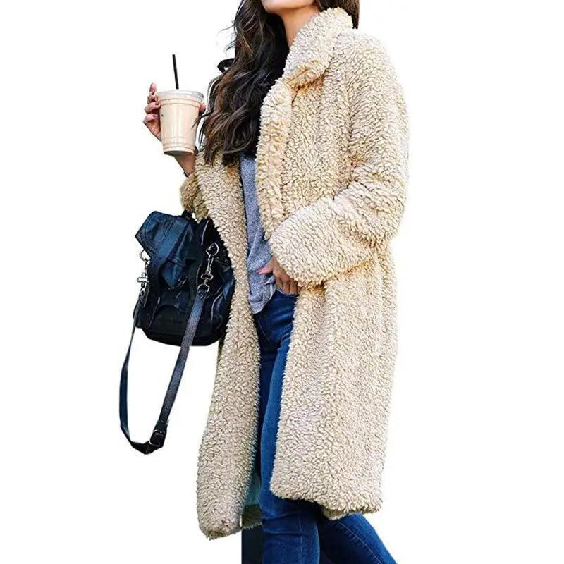 Women's Oversized Fleece Hooded Jacket with Zipper and Pockets