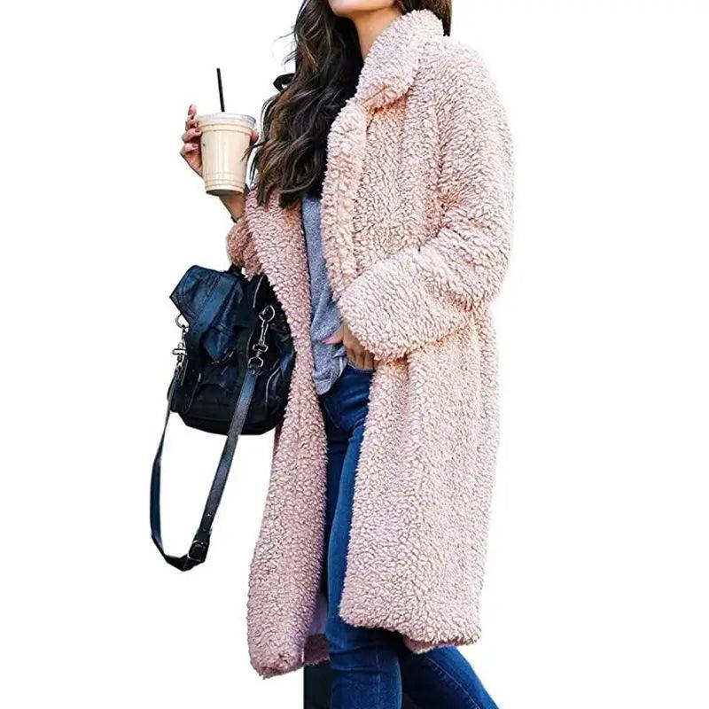 Women's Oversized Fleece Hooded Jacket with Zipper and Pockets