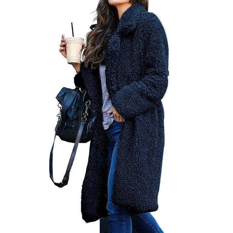 Women's Oversized Fleece Hooded Jacket with Zipper and Pockets