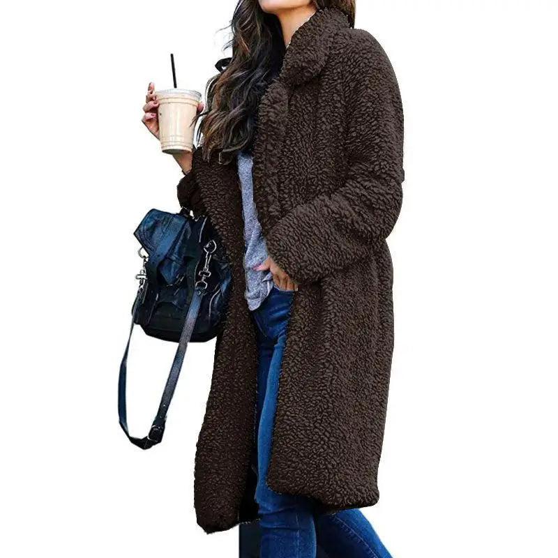 Women's Oversized Fleece Hooded Jacket with Zipper and Pockets