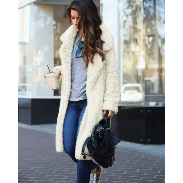 Women's Oversized Fleece Hooded Jacket with Zipper and Pockets