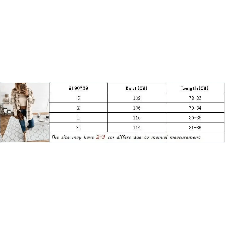Women's Long Sleeve Plaid Shirt Coat Oversized Boyfriend Jacket