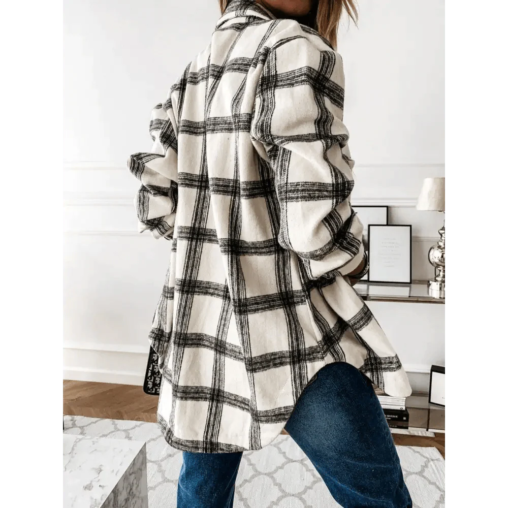 Women's Long Sleeve Plaid Shirt Coat Oversized Boyfriend Jacket