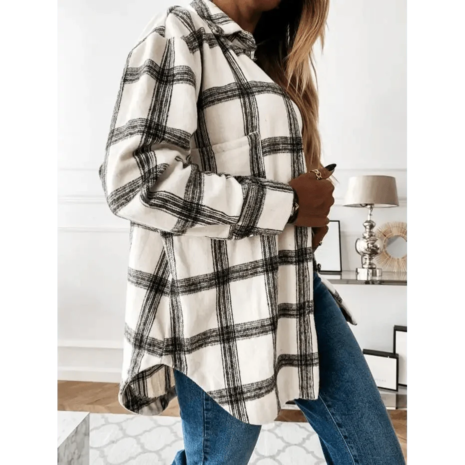 Women's Long Sleeve Plaid Shirt Coat Oversized Boyfriend Jacket