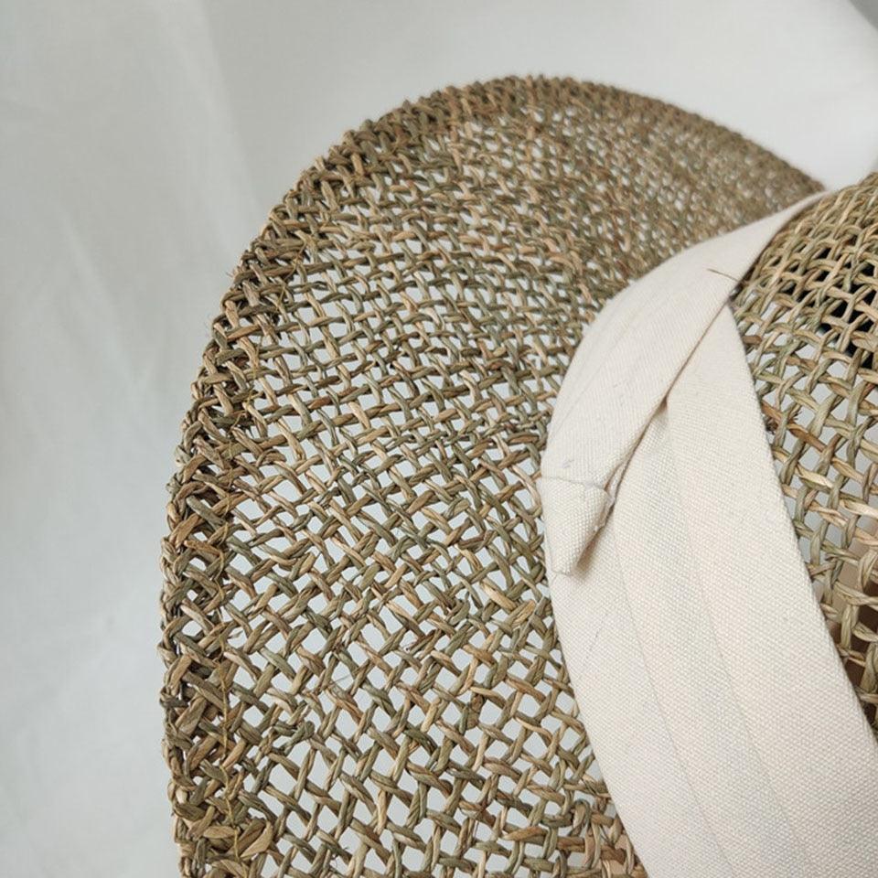 Handmade Straw Beach Hat - Luxury Sun Protection Flat Summer Cap