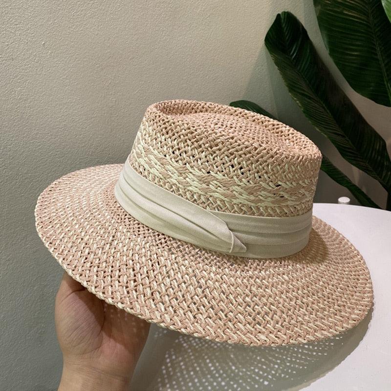 Handmade Straw Beach Hat - Luxury Sun Protection Flat Summer Cap