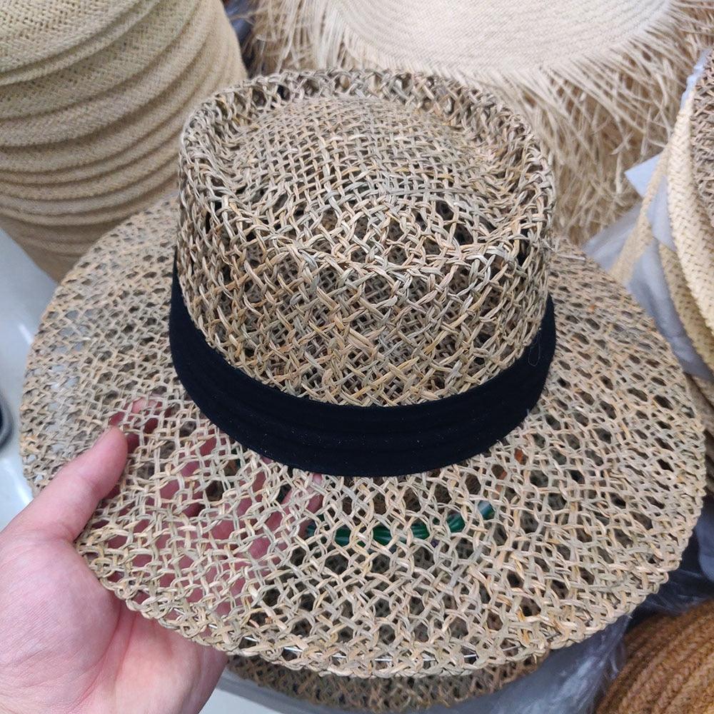 Handmade Straw Beach Hat - Luxury Sun Protection Flat Summer Cap