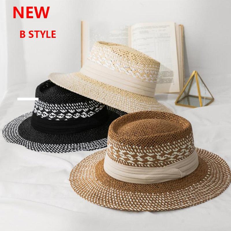 Handmade Straw Beach Hat - Luxury Sun Protection Flat Summer Cap