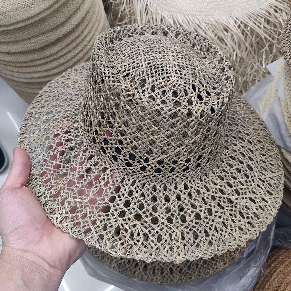 Handmade Straw Beach Hat - Luxury Sun Protection Flat Summer Cap