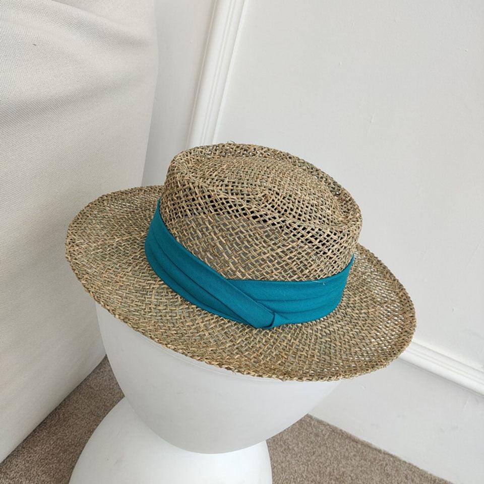 Handmade Straw Beach Hat - Luxury Sun Protection Flat Summer Cap