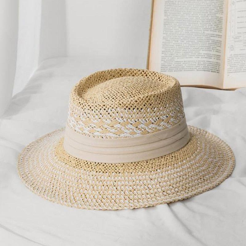 Handmade Straw Beach Hat - Luxury Sun Protection Flat Summer Cap