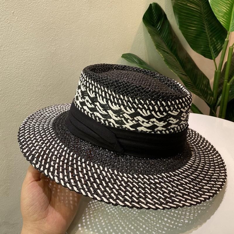Handmade Straw Beach Hat - Luxury Sun Protection Flat Summer Cap