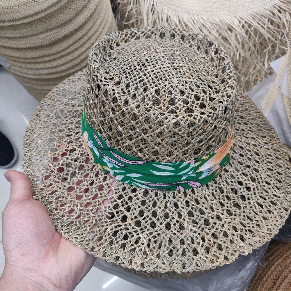 Handmade Straw Beach Hat - Luxury Sun Protection Flat Summer Cap