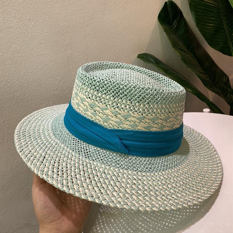 Handmade Straw Beach Hat - Luxury Sun Protection Flat Summer Cap