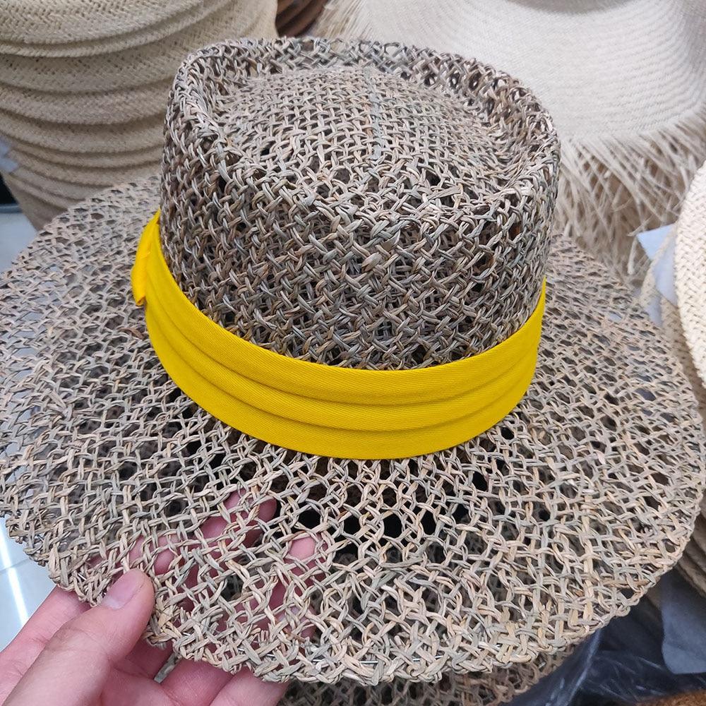Handmade Straw Beach Hat - Luxury Sun Protection Flat Summer Cap