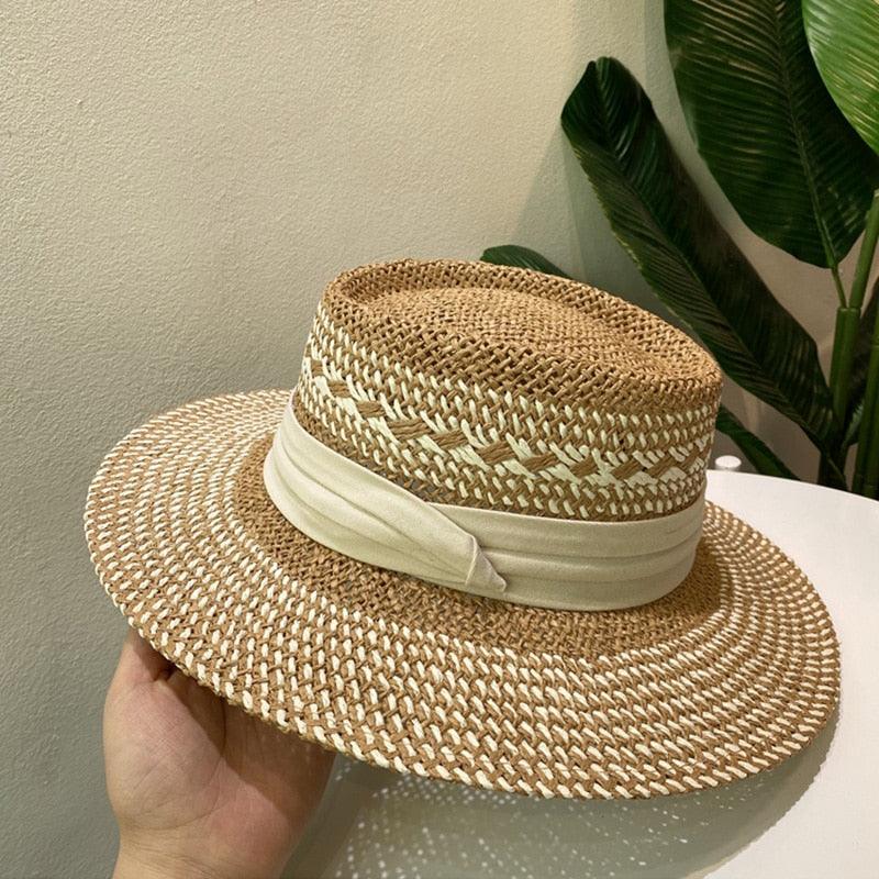 Handmade Straw Beach Hat - Luxury Sun Protection Flat Summer Cap