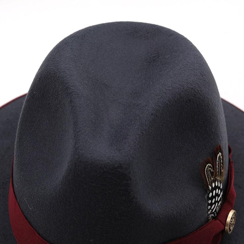 Luxury Wide Brim Fedora with Feather Belt Detail