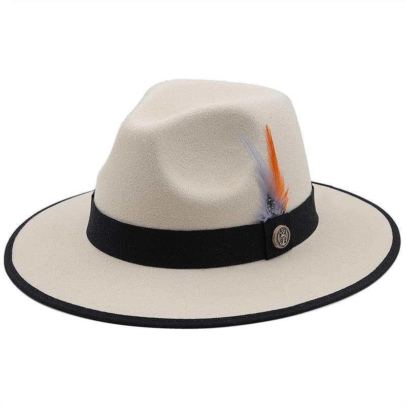 Luxury Wide Brim Fedora with Feather Belt Detail