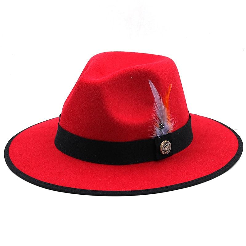 Luxury Wide Brim Fedora with Feather Belt Detail