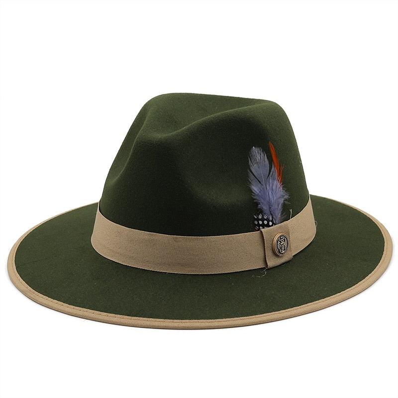 Luxury Wide Brim Fedora with Feather Belt Detail