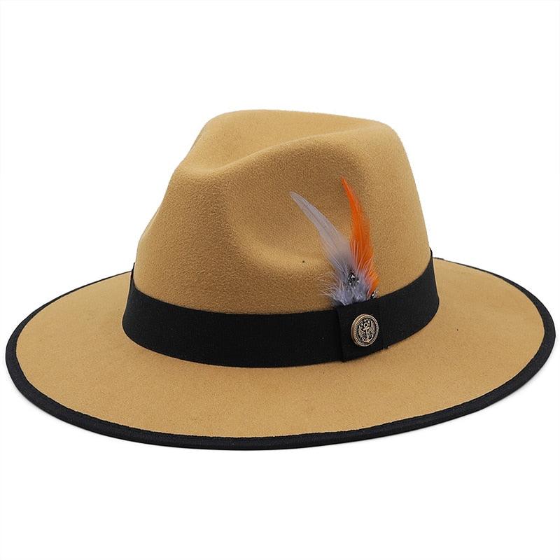 Luxury Wide Brim Fedora with Feather Belt Detail