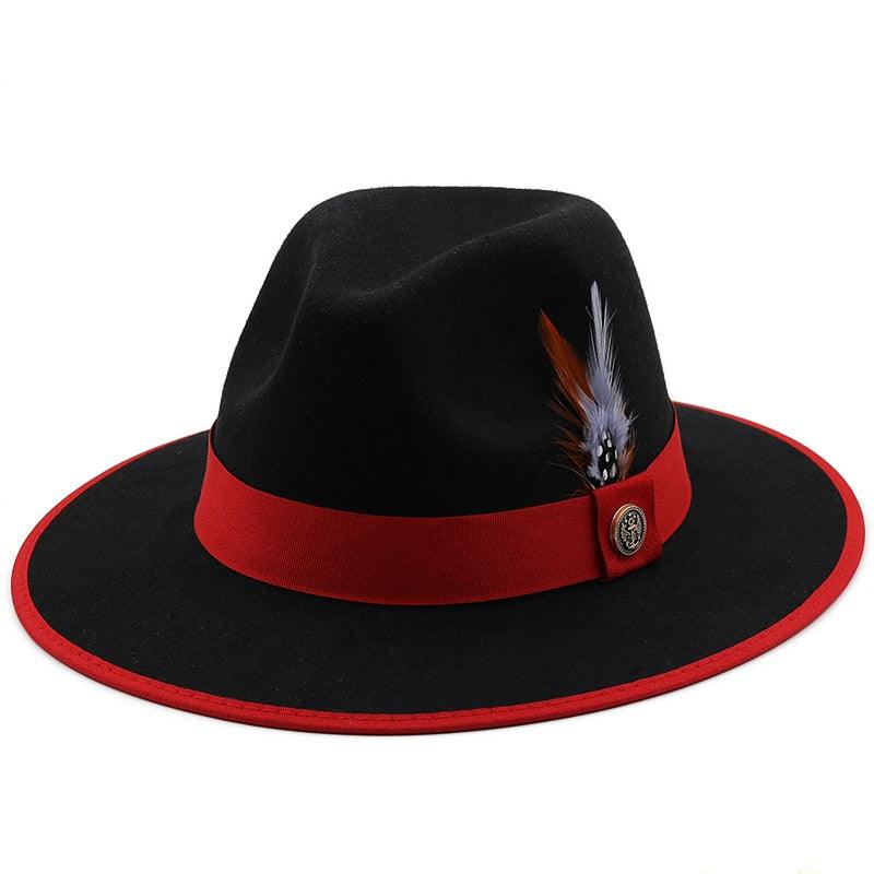 Luxury Wide Brim Fedora with Feather Belt Detail
