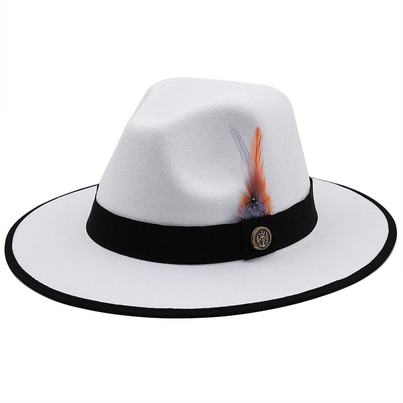 Luxury Wide Brim Fedora with Feather Belt Detail