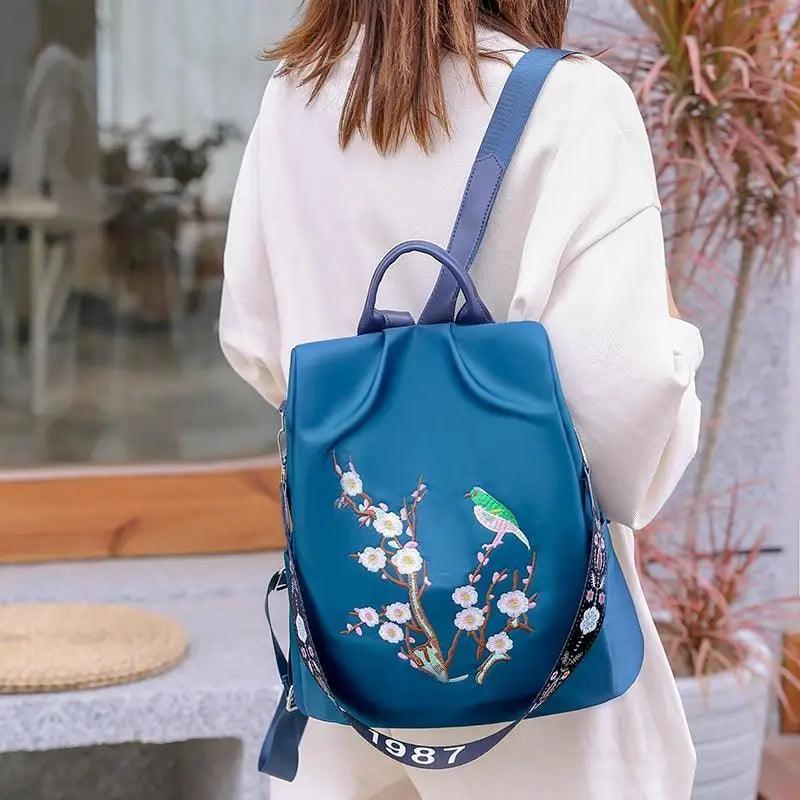 Embroidered Anti-Theft Waterproof Women’s Travel Backpack
