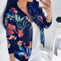Women's Floral Bomber Jacket Long Sleeve Zip-Up Casual Lightweight