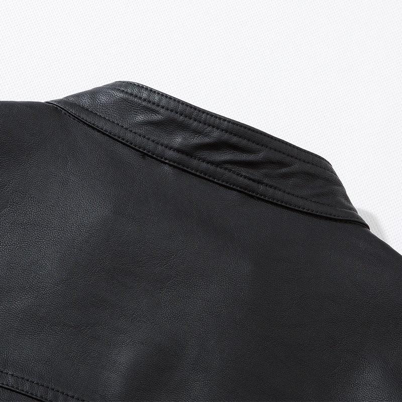 Men's Black Faux Leather Motorcycle Jacket Slim Fit Business Coat