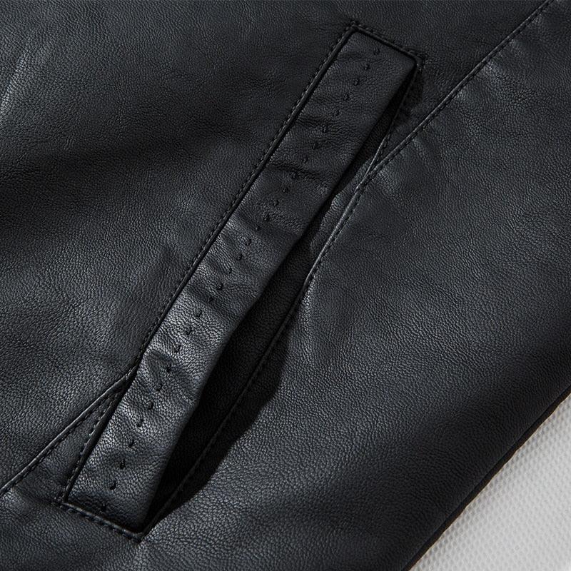 Men's Black Faux Leather Motorcycle Jacket Slim Fit Business Coat
