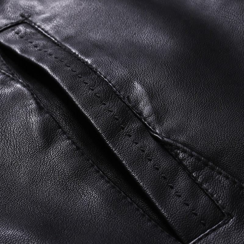Men's Black Faux Leather Motorcycle Jacket Slim Fit Business Coat