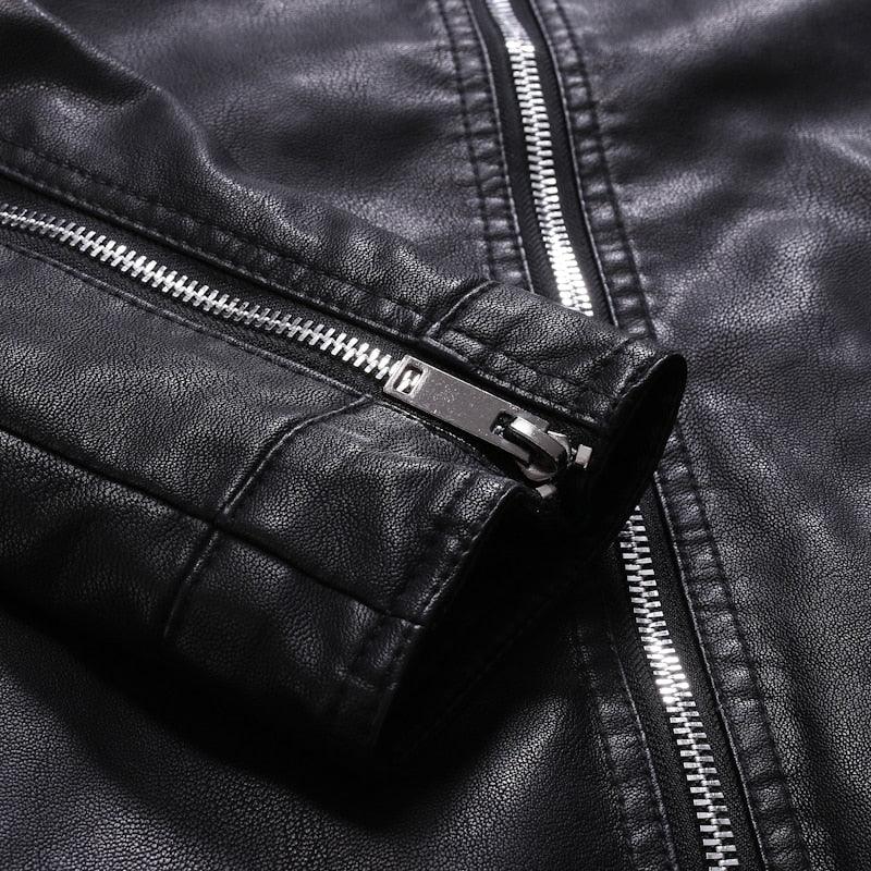 Men's Black Faux Leather Motorcycle Jacket Slim Fit Business Coat